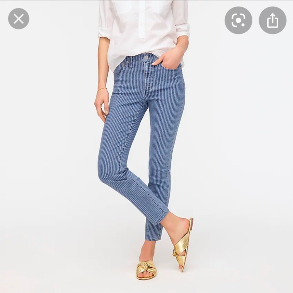 J Crew Railroad Stripe high rise toothpick Jean